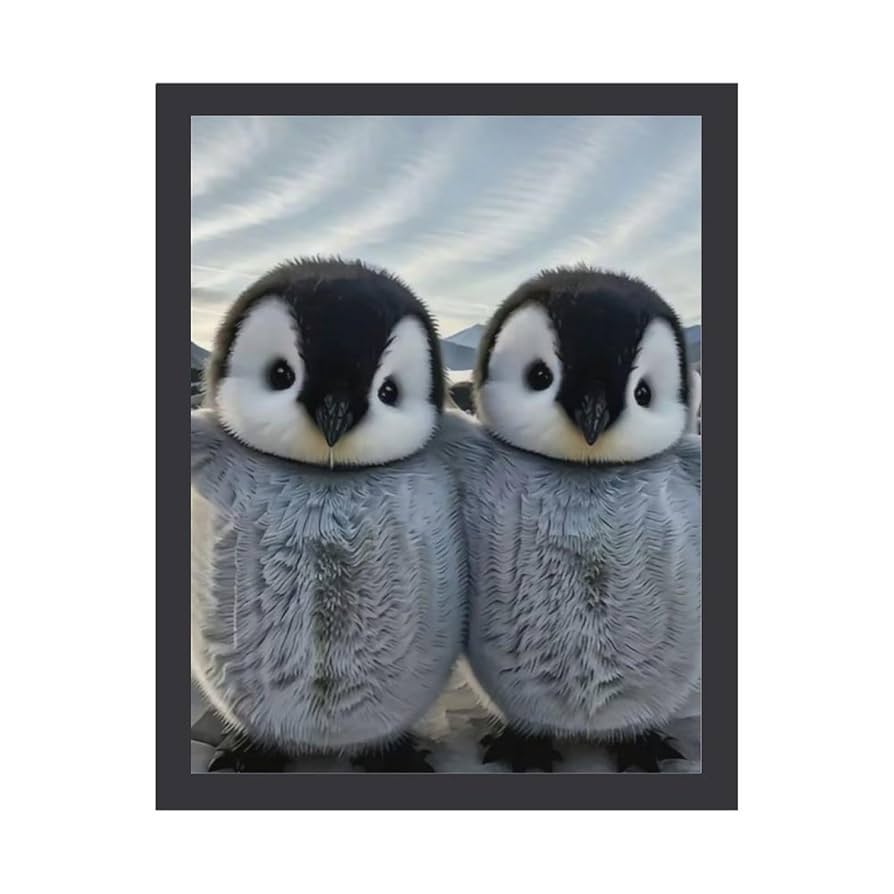 Amazon.co.jp: セルフィーを撮る2匹のペンギン 絵画 絵 仲良しの